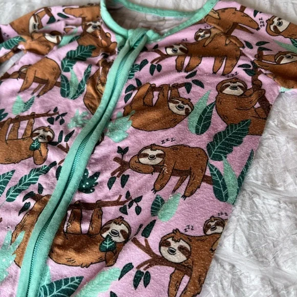 Little Sleepies Pink Sleepy Sloth Bamboo Zippy Pajamas Size 3-6M - Picture 6 of 12